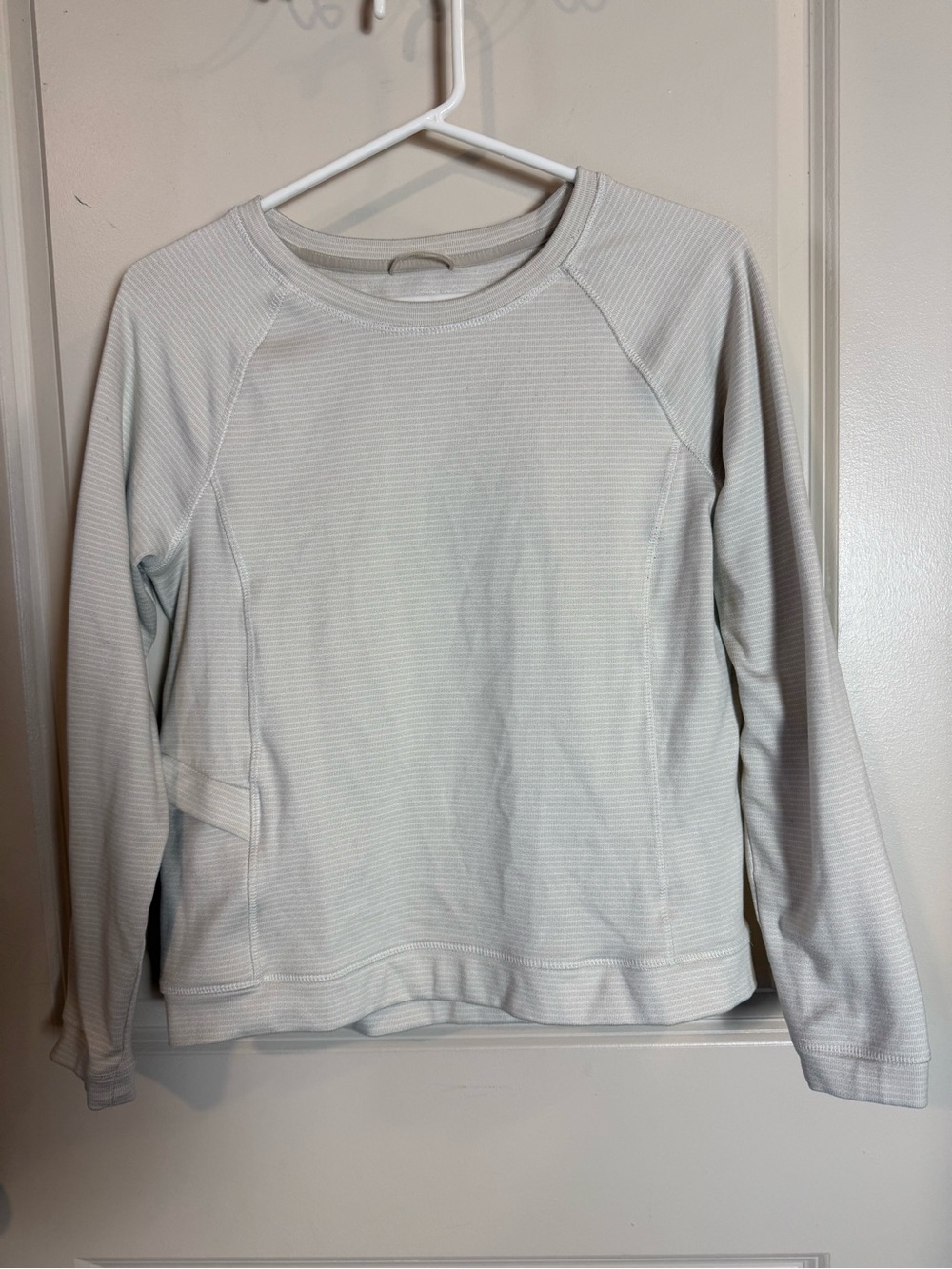 Light Tan and White Striped Long Sleeve Crew Pullover
